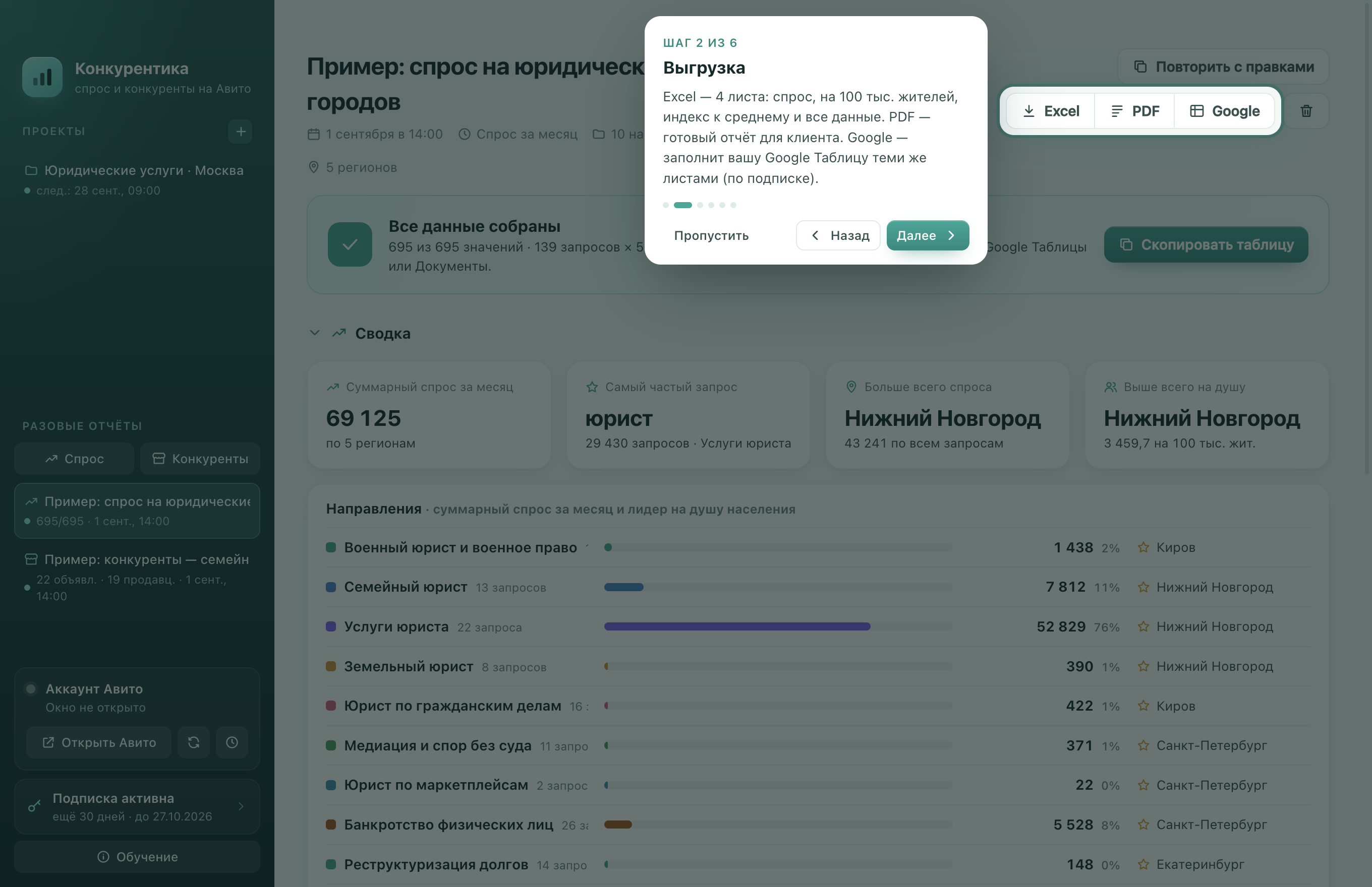 Кнопки выгрузки в шапке отчёта